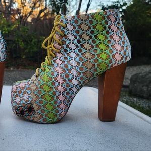 Jeffrey Campbell Havana Last Lita Rainbow Color Leather Platform Booties size 7